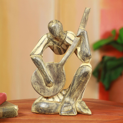 Wood sculpture, 'Song of Love II' - Hand Carved Wood Musician Sculpture