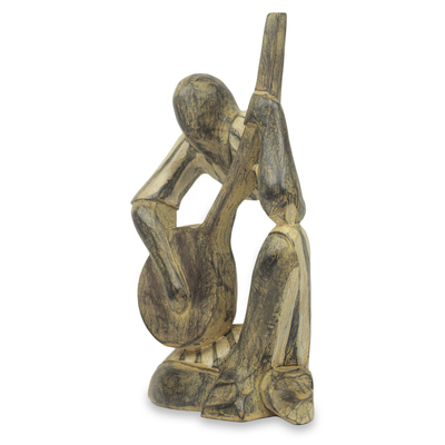 Wood sculpture, 'Song of Love II' - Hand Carved Wood Musician Sculpture