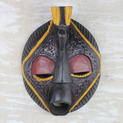 Africa wood mask, 'Patience' - Hand Made Wood Mask