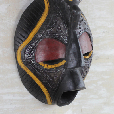 Africa wood mask, 'Patience' - Hand Made Wood Mask