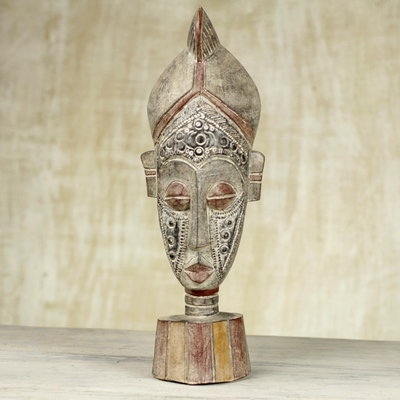 African wood mask, 'Sympathy Smile' - Africa wood mask