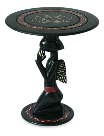 Wood accent table, 'African Angel' - Unique Wood Accent Table