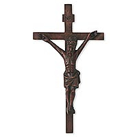 Mahogany wall sculpture, 'Crucifix'