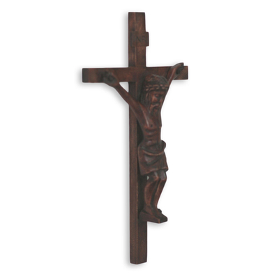 Escultura de pared de caoba - Cruz de pared de madera religiosa