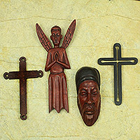 Wood ornaments, 'African Christmas' (set of 6)