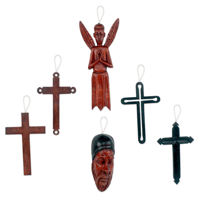 Wood ornaments, 'African Christmas' (set of 6) - Wood ornaments (Set of 6)