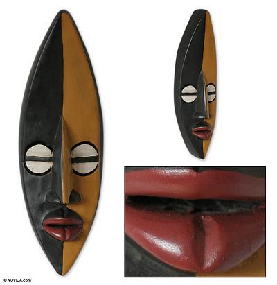 African wood mask, 'Companionship' - Fair Trade Wood Mask