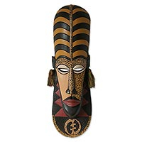 Máscara de madera africana, 'Ashanti Wisdom' - Máscara de madera africana única