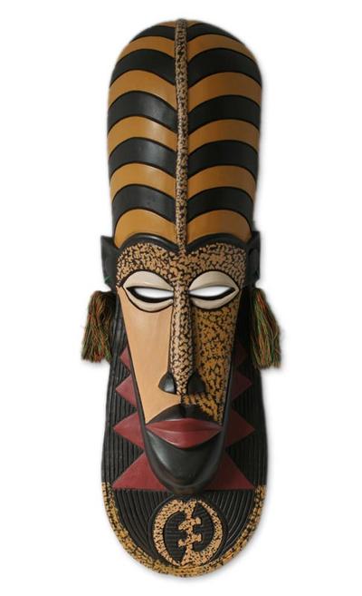 African wood mask, 'Ashanti Wisdom' - Unique African Wood Mask