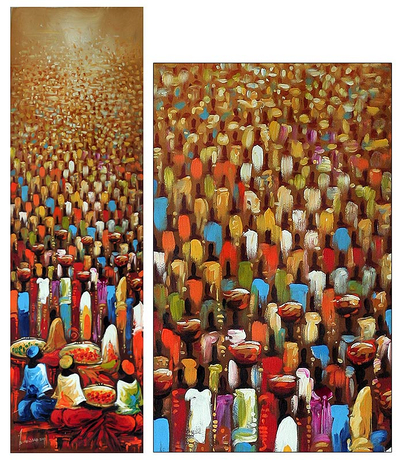'Market Day III' - pintura africana de estilo libre