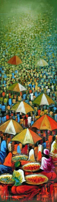 'Market Day I' - Modern and Freestyle Painting from Africa