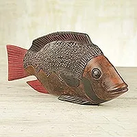 Wood sculpture, 'Akpa Fish' - Unique Wood Sculpture from Africa