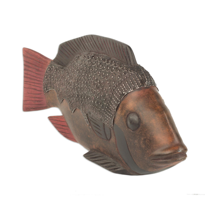 Wood sculpture, 'Akpa Fish' - Unique Wood Sculpture from Africa
