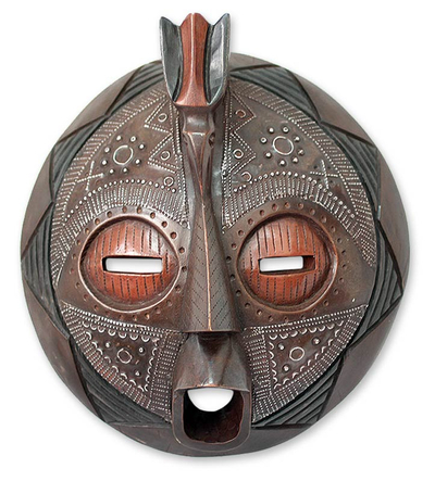 Ghanaian wood mask, 'Good Tidings' - African wood mask