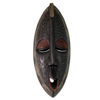 African wood mask, 'Family First' - Handcrafted Wood Mask from Africa