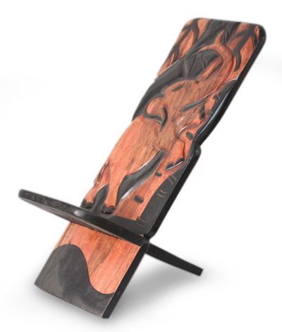 Wood lazy chair, 'Elephant Acrobatics' - Fair Trade Wood Lazy Chair