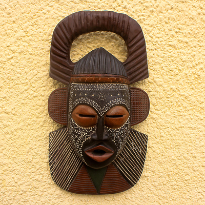 Ghanaian wood mask, 'Osudum Chief Priest' - Hand Crafted African Wood Mask