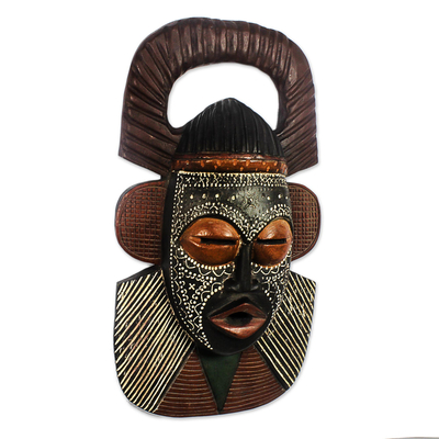 Máscara de madera de Ghana - Máscara de madera africana hecha a mano.