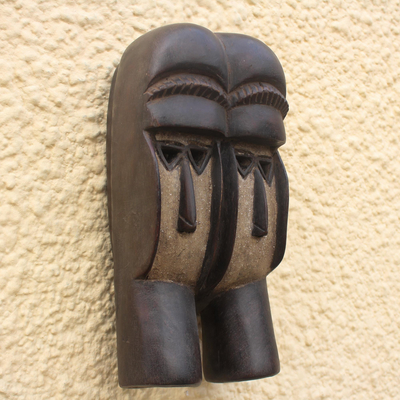 Ivoirian wood mask, 'Kran Twins' - Ivoirian wood mask