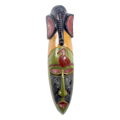 Ghanaian wood mask, 'Krukudu Bird' - Unique African Wood Mask