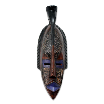 Máscara de madera Akan, 'Cásate conmigo' - Máscara de madera africana única