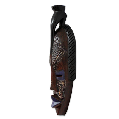 Máscara de madera Akan, 'Cásate conmigo' - Máscara de madera africana única