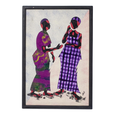 Cotton batik wall art, 'Conversations' - African Cotton Batik Wall Art
