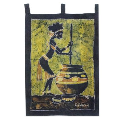 Batik wall hanging, 'Making Pito Beer' - Batik wall hanging