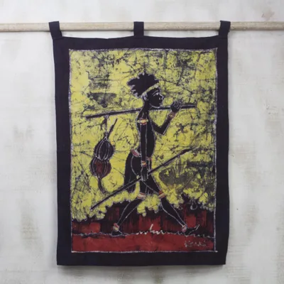 Cotton batik wall hanging, 'Papa Kofi' - Cotton batik wall hanging
