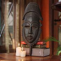 Máscara de madera de teca africana, 'Protect My Farm' - Máscara de madera tallada a mano