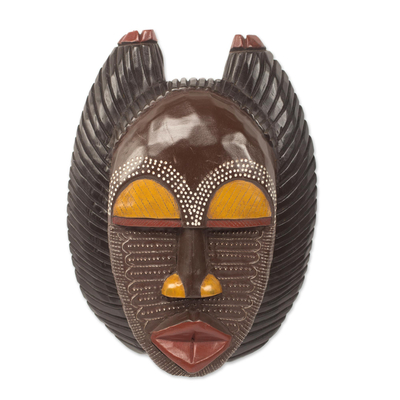 Ghanaian wood mask, 'A Good Mother' - Unique African Wood Mask