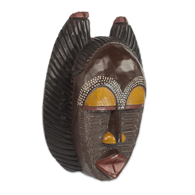 Ghanaian wood mask, 'A Good Mother' - Unique African Wood Mask