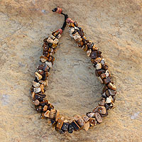 Agate and tiger's eye beaded necklace, 'Beautiful Life' - Unique Bauxite and Tiger's Eye Beaded Necklace