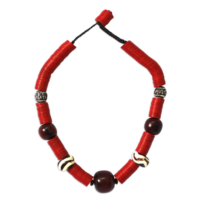 Bone and resin beaded necklace, 'Nhyira Nsuo' - Bone and resin beaded necklace