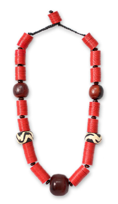 Bone and resin beaded necklace, 'Blessed for Generations' - Bone and resin beaded necklace