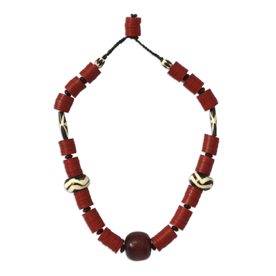 Bone and resin beaded necklace, 'Nhyira Pa' - Bone and resin beaded necklace