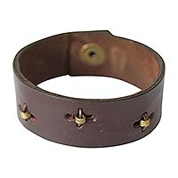 Men's leather wristband bracelet, 'Hide and Seek in Brown' - Men's Leather Wristband Bracelet