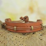 Men's leather wristband bracelet, 'Stand Alone in Tan' - Men's Hand Crafted Leather Wristband Bracelet from Africa