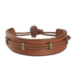Men's leather wristband bracelet, 'Stand Alone in Tan' - Men's Hand Crafted Leather Wristband Bracelet from Africa