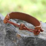 Men's leather wristband bracelet, 'Stand Alone in Tan' - Men's Hand Crafted Leather Wristband Bracelet from Africa