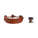 Men's leather wristband bracelet, 'Stand Alone in Tan' - Men's Hand Crafted Leather Wristband Bracelet from Africa