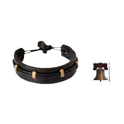 Men's leather wristband bracelet, 'Stand Alone in Black' - Men's Leather Wristband Bracelet