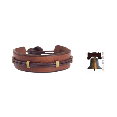 Men's leather wristband bracelet, 'Stand Alone in Brown' - Men's Handcrafted Leather Wristband Bracelet