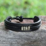 Men's leather wristband bracelet, 'Stand Together in Black' - Men's Leather Wristband Bracelet