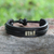 Men's leather wristband bracelet, 'Stand Together in Black' - Men's Leather Wristband Bracelet thumbail