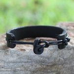 Men's leather wristband bracelet, 'Stand Together in Black' - Men's Leather Wristband Bracelet