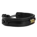 Men's leather wristband bracelet, 'Stand Together in Black' - Men's Leather Wristband Bracelet