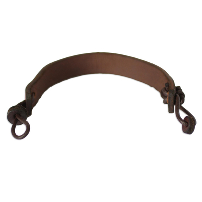 Men's leather wristband bracelet, 'Stand Together in Brown' - Men's Unique Leather Wristband Bracelet