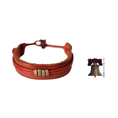Men's leather wristband bracelet, 'Stand Together in Tan' - Men's African Leather Wristband Bracelet