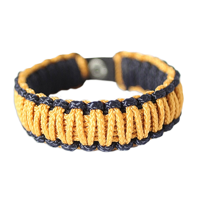 Men's wristband bracelet, 'Amina in Golden Black' - Men's Braided Cord Bracelet
